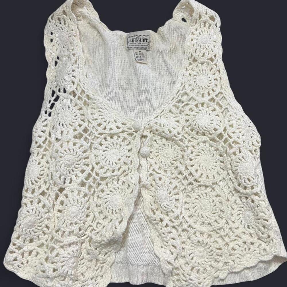 Vintage cream crochet knit vest